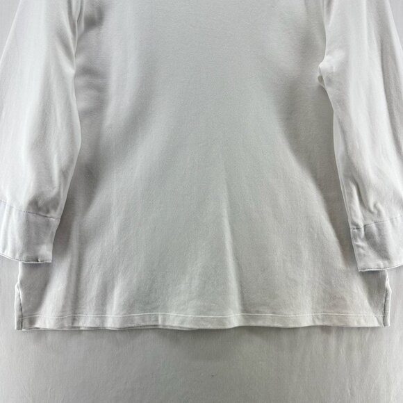 Nautica Cotton Top Womens XL Boat Neck Flip Cuff Chambray Trim 3/4 Sleeve White - Picture 6 of 13